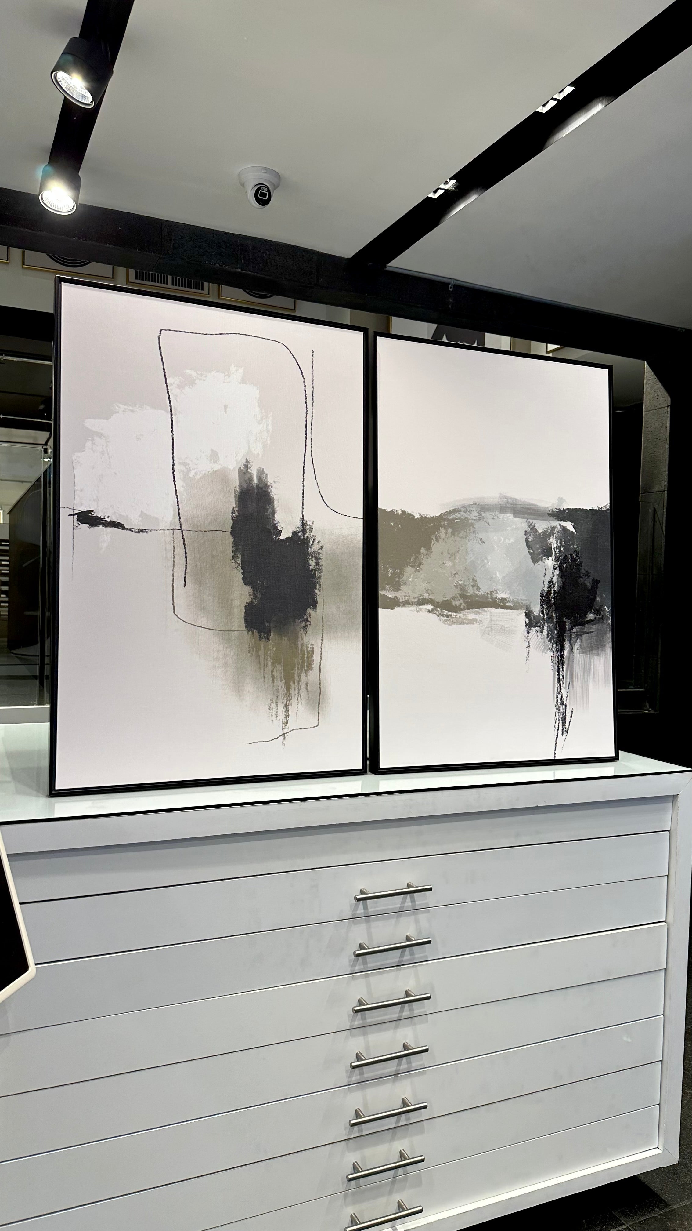 Set 2 Cuadros Decorativos Abstracto Negro Arena 072 - Diptico Moderno y Elegante Arte Minimalista Estilo Nordico en Blanco, Negro, Beige y Verde