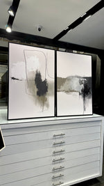 Cargar imagen en el visor de la galería, Set 2 Cuadros Decorativos Abstracto Negro Arena 072 - Diptico Moderno y Elegante Arte Minimalista Estilo Nordico en Blanco, Negro, Beige y Verde
