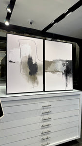 Set 2 Cuadros Decorativos Abstracto Negro Arena 072 - Diptico Moderno y Elegante Arte Minimalista Estilo Nordico en Blanco, Negro, Beige y Verde