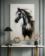 Cargar imagen en el visor de la galería, Cuadro Decorativo Abstracto Negro Arena 2- 258 -Boceto de Caballo Negro Arte Moderno en Tonos Neutros
