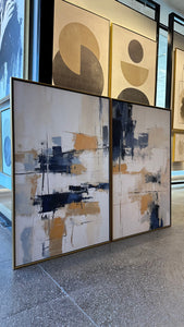Set de 2 Cuadros Decorativos Abstract Colors 3-315 - Arte Moderno y Juvenil en tonos Azules, Amarillo y Beige-Diptico