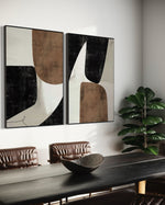Cargar imagen en el visor de la galería, Set Cuadros Decorativos Abstracto Negro Arena 2 - 208 - Diptico Moderno y Elegante Estilo Nordico Boho en Tonos Neutros
