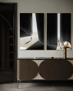 Cargar imagen en el visor de la galería, Set Cuadros Decorativos Abstracto Negro Arena 2 - 237 - Diptico Siluetas Humanas Arte Moderno Minimalista Puertas Estilo Nordico Tonos Neutros
