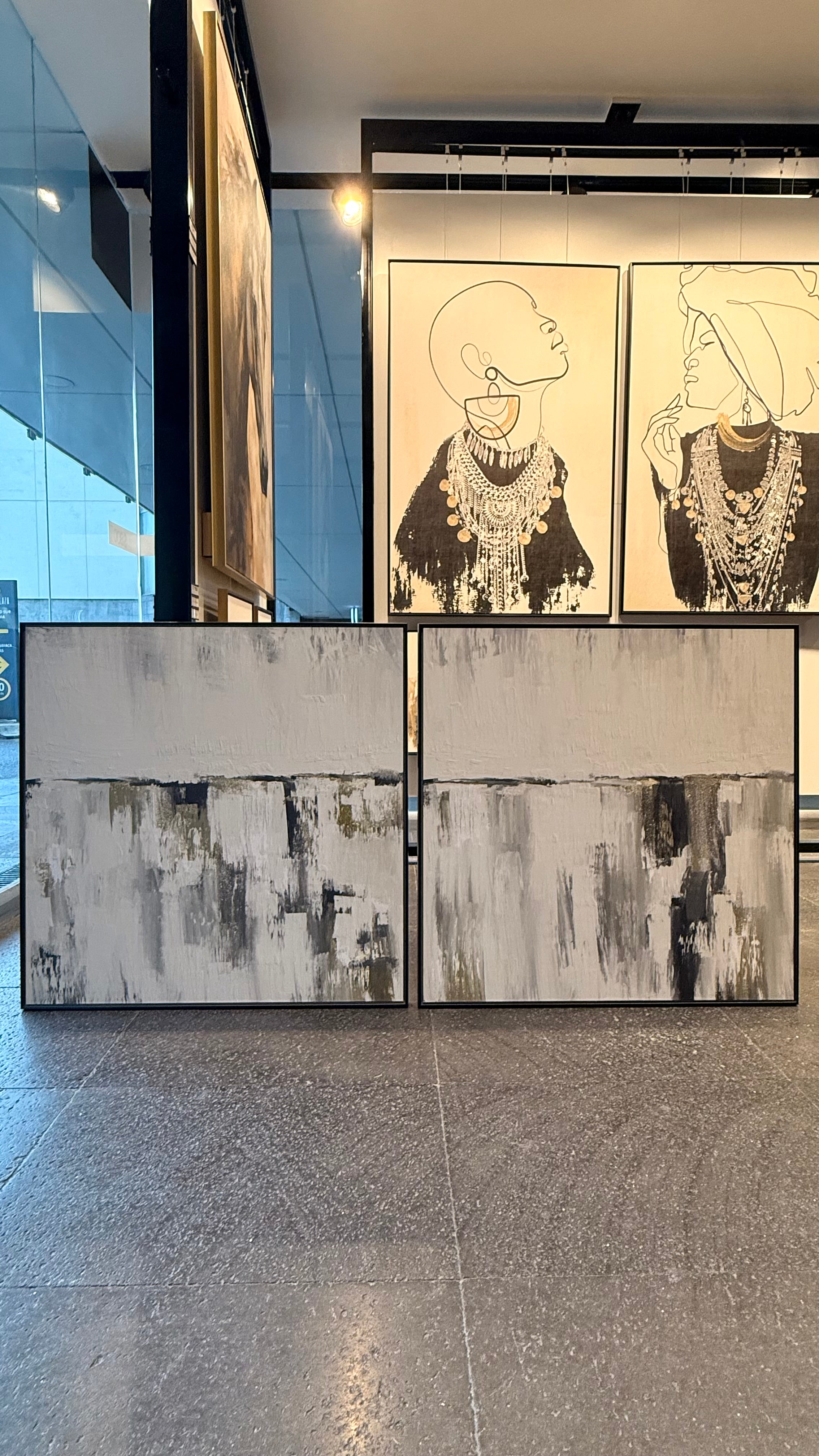 Set Cuadros Decorativos Abstracto Negro Arena 2 - 203 - Diptico Moderno y Minimalista Estilo Nordico en Tonos Neutros y un toque de Dorado Oro