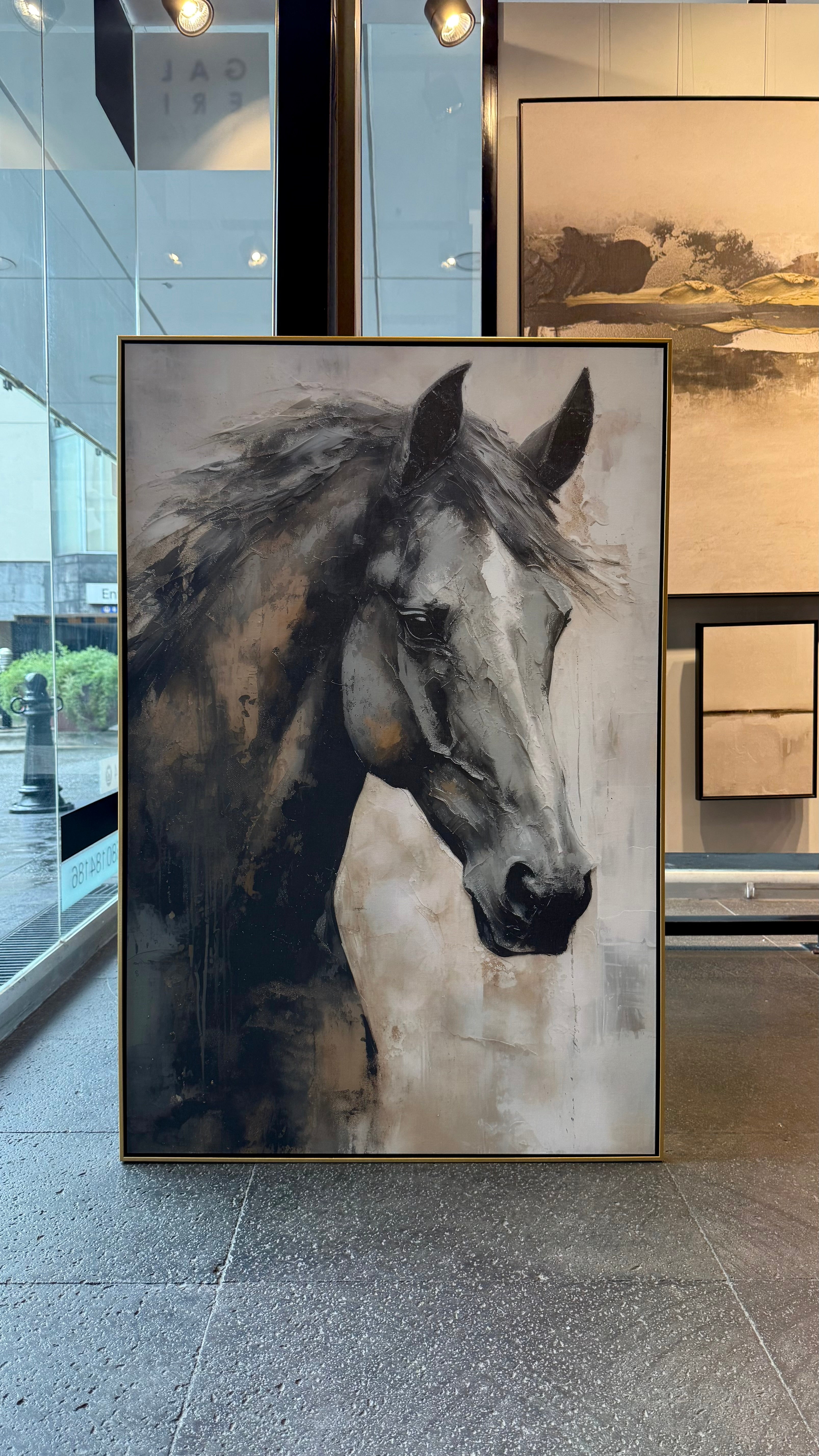 Cuadro Decorativo Abstracto Negro Arena 2 - 207 Caballo Estilo Nordico Arte Moderno en Tonos Neutros, Beige, Terracota, Negro y Gris
