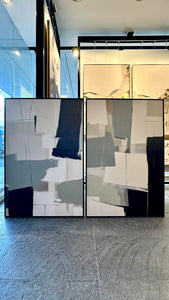Set 2 Cuadros Decorativos Abstracto Negro Arena 075 - Diptico Moderno y Elegante Arte Minimalista Estilo Nordico en Tonos Neutros