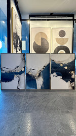 Cargar imagen en el visor de la galería, Set de 3 Cuadros Decorativos Abstract Colors 3 - 308 - Arte Moderno y Elegante en Tono Azul, Beige y Dorado -Triptico
