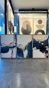 Set de 3 Cuadros Decorativos Abstract Colors 3 - 308 - Arte Moderno y Elegante en Tono Azul, Beige y Dorado -Triptico
