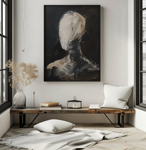 Cuadro Decorativo Abstracto Negro Arena 2-219 Rostro Moderno Arte Minimalista Cara en Beige y Negro Tonos Neutros