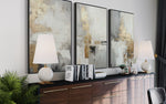 Cargar imagen en el visor de la galería, Set Cuadros Decorativos Abstracto Negro Arena 2-271 -Triptico  Moderno y Elegante en Tonos Negro, Gris, Beige y Dorado Oro
