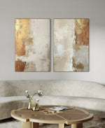 Cargar imagen en el visor de la galería, Set Cuadros Decorativos Abstracto Negro Arena 2 - 282 - Diptico Moderno y Elegante Arte Estilo Boho en Beige y Dorado Oro

