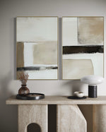 Cargar imagen en el visor de la galería, Set Cuadros Decorativos Abstracto Negro Arena 2 - 239 - Diptico Moderno y Minimalista en Negro, Beige y Cafe Tonos Neutros
