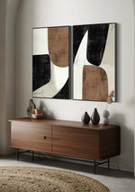 Cargar imagen en el visor de la galería, Set Cuadros Decorativos Abstracto Negro Arena 2 - 208 - Diptico Moderno y Elegante Estilo Nordico Boho en Tonos Neutros
