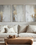 Cargar imagen en el visor de la galería, Set Cuadros Decorativos Abstracto Negro Arena 2 - 278 - Triptico Moderno y Elegante Arte Estilo Nordico en Blanco, Gris y Dorado Oro
