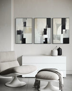 Cargar imagen en el visor de la galería, Set Cuadros Decorativos Abstracto Negro Arena 2-227 - Triptico Moderno y Elegante Arte Minimalista Estilo Nordico en Tonos Neutros
