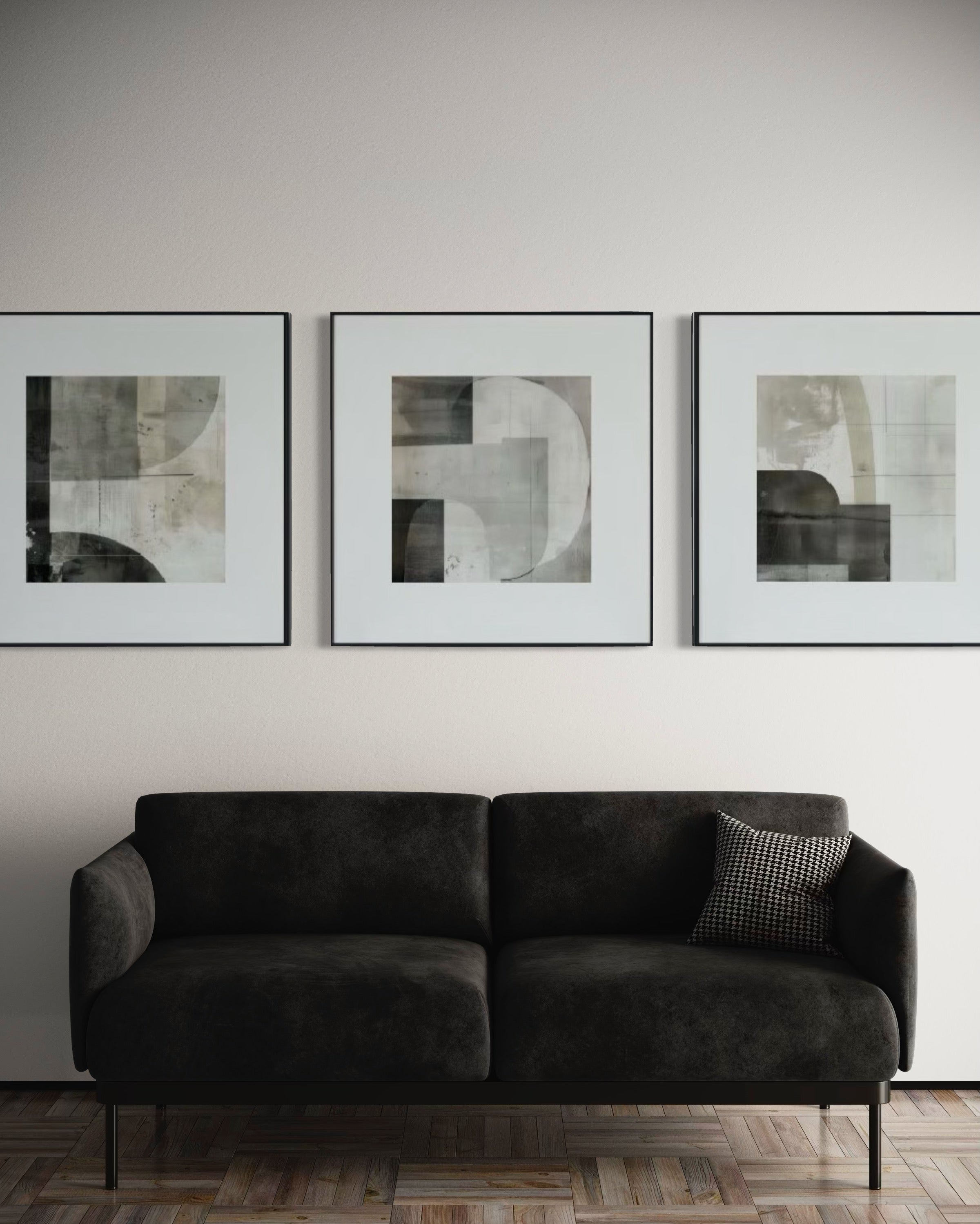 Set Cuadros Decorativos Abstracto Negro Arena  2 - 232 - Triptico Moderno y Elegante Arte Minimalista Estilo Nordico