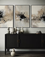 Cargar imagen en el visor de la galería, Set Cuadros Decorativos Abstracto Negro Arena 2-236- Tríptico Modernos y Elegante Estilo Boho en Tonos Neutros
