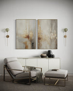 Cargar imagen en el visor de la galería, Set Cuadros Decorativos Abstracto Negro Arena 2 - 280 - Diptico Moderno y Elegante Arte Estilo Boho en Beige y Dorado Oro
