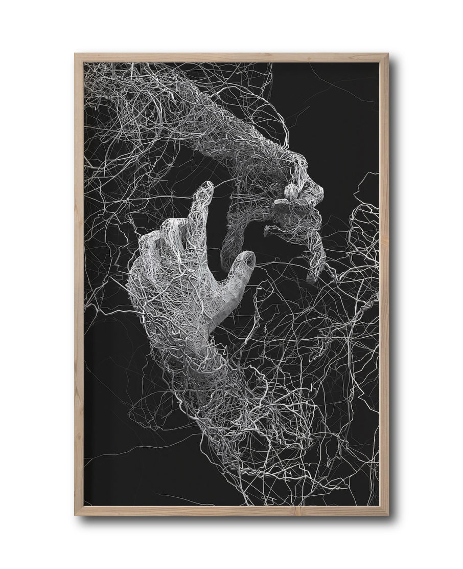 Cuadro Decorativo Roots 001 - Manos Abstractas Blanco y Negro